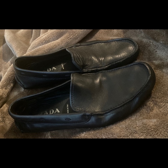 Prada Leather Logo Penny Loafer Driving Shoe Black Size 8,2D main image 5